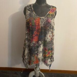 Papillon Black/Gray Abstract Fully Lined Tunic, size L